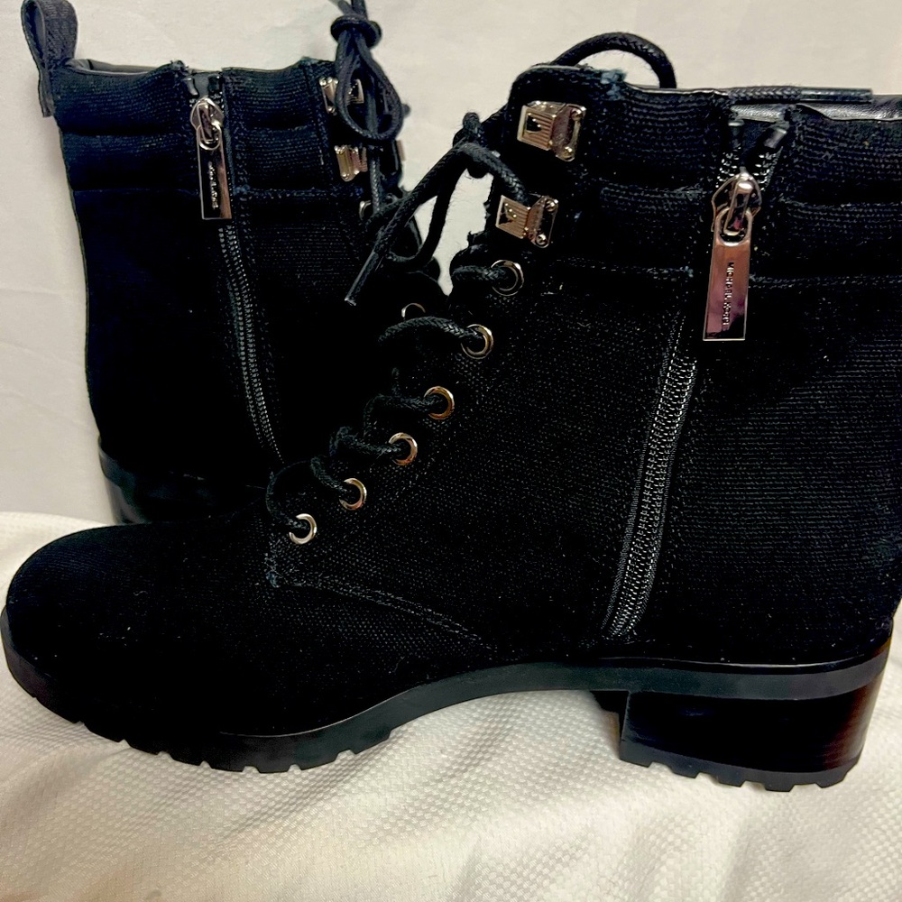NWOT Michael Kors Black Canvas Combat boot with MK trim 9.5
